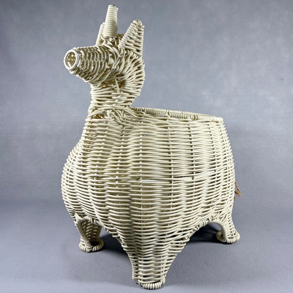 Whimsical Unicorn Storage Basket Display White Rattan Wicker Decor Boho Cottage